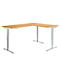 Winkelschreibtisch AERO FLEX, elektrisch höhenverstellbar, 90° Winkel, T-Fuß, B 2000 x T 1600 mm, Buche/weißalu + Memorypanel