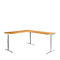 Winkelschreibtisch AERO FLEX, elektrisch höhenverstellbar, 90° Winkel, T-Fuß, B 2000 x T 2400 mm, Buche/weißalu + Memorypanel