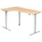 Winkelschreibtisch ULM, elektrisch höhenverstellbar, 90° Winkel links, T-Fuß, B 2000 x T 1200 x H 625-1275 mm, Ahorn/weißalu + Memoryschalter