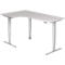 Winkelschreibtisch ULM, elektrisch höhenverstellbar, 90° Winkel links, T-Fuß, B 2000 x T 1200 x H 625-1275 mm, lichtgrau/weißalu + Memoryschalter