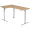 Winkelschreibtisch ULM, elektrisch höhenverstellbar, 90° Winkel links, T-Fuß, B 2000 x T 1200 x H 625-1275 mm, Nussbaum/weißalu + Memoryschalter