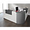 Winkeltheke Come-In, rund, L 2125 x B 2525 mm, weiss, 3 Ablagen in Graphit, Eckelement alusilber 