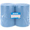 Zwei hellblaue Putzpapierrollen in transparenter Folie verpackt mit blauem Wipex-Etikett.