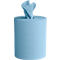 Blue paper towel roll dispenser with paper towels protruding.