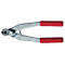 Cable cutter with silver jaws and red handles, tool. Inscription: Swiss Made.