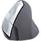 Ergonomic mouse in grey and silver. Vertical design, relieves wrist strain. Glossy upper surface, grey body.