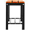 Stool, black metal frame, seat made of wooden slats.