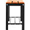 Stool with wooden seats and black metal frame.
