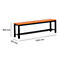 A wooden bench with black metal legs. Dimensions: 1500 mm long, 450 mm high, 310 mm wide.