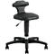 Black office chair with backrest, height adjustable, on castors.