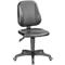 Black office chair with backrest and wheels. Adjustable seat height.