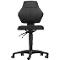 Black swivel chair from behind. The chair has an ergonomic backrest and seat. On castors.