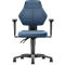 Office chair with blue seat and backrest, black armrests and base.