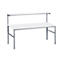 White workbench with two levels, gray legs and a white background.