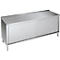 Stainless steel cabinet with sliding doors, standing on four legs.