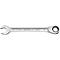 A silver 17mm combination wrench with open jaw and ratchet head. Inscription: Gedore, Made in Germany.