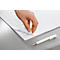 Hand flips through a white sheet with a calendar, next to it is a white pen.
