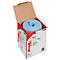 Blue roll paper in a white box with red and black lettering.