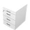 A white office cabinet with three drawers and silver handles.