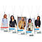 Various women in clothing hanging on price tags. Prices and product names are included in the image.
