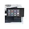 Drucker mit Touchscreen, zeigt Icons fÃ¼r Help, Email, Scan to und mehr. Power- und Home-Taste rechts.