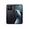 Schwarzes Xiaomi Smartphone mit Leica-Kameramodul und abstraktem Hintergrundbild auf dem Display.