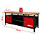 Werkbank mit Holzplatte, roten Schubladen und Schranktüren. Maße: 2000x840x680 mm, 400 kg belastbar. KS TOOLS-Logo.
