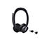 Schwarzes Yealink Headset mit Mikrofonarm und zwei USB-Dongles vor weißem Hintergrund.