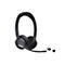 Schwarzes kabelloses Headset mit Mikrofon und Zubehör auf weißem Hintergrund. Logo "Yealink".