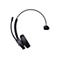 Schwarzes einseitiges Headset mit Mikrofonarm und gepolsterter Hörmuschel vor weißem Hintergrund.