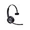 Drahtloses schwarzes Headset, das einen einzelnen KopfhÃ¶rer, einen Mikrofonarm und ein Stirnband umfasst.