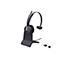 Drahtloses Headset mit Ladestation, USB-Adaptern und Ladekabel, vor weißem Hintergrund.