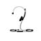 Ein schwarzes Headset mit Mikrofon auf weißem Hintergrund, mit USB-Anschluss und Bedienelementen.