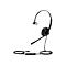 Schwarzes Headset mit Mikrofon. Das Headset hat einen gepolsterten Kopfhörer und einen verstellbaren Mikrofonarm mit USB-Anschluss.