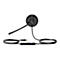 Schwarzes Headset mit Mikrofon und USB-Kabel, freigestellt auf weißem Hintergrund.