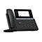 Schwarzes Yealink IP-Telefon mit Touchscreen-Display, Tastenfeld und abgenommenem Hörer.