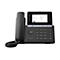 Schwarzes Yealink IP-Tischtelefon mit Farbdisplay und HD-Hörer vor neutralem Hintergrund.