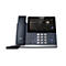 Dunkelgraues Yealink-Telefon, Detailansicht. Auf dem Display werden Anruflisten angezeigt; im Telefonhörer ist "HD" sichtbar.