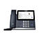 Dunkelgraues Yealink-Telefon mit Bildschirm und Tastatur. Auf dem Display werden Anrufdetails angezeigt.