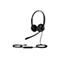 Schwarzes Headset, KopfhÃ¶rer und Mikrofon, Kabel und Bedienelement. Vor weiÃŸem Hintergrund.