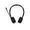 Schwarzes Headset mit Mikrofon, Nahaufnahme vor weiÃŸem Hintergrund.