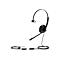 Schwarzes Headset mit Mikrofon und Kabeln auf weißem Hintergrund. Gut für Telefonate oder Kundenservice.