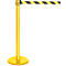 Yellow stanchion with black and yellow warning tape. The tape is extended.