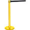 Yellow stanchion with black belt against white background.
