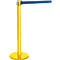 Gold stanchion with blue belt. On a white surface, isolated.