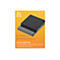 Schwarzer Tablet-Hub mit Medienknöpfen auf orangefarbenem Hintergrund. Text zeigt Funktionen wie 6-Port-Media-Hub.