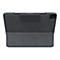 Housse de tablette gris foncé, rabat ouvert, porte-stylo, logo ZAGG.