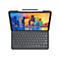 Graues Tablet mit Tastatur. Auf dem Display ein farbenfrohes Gemälde von Hochhäusern. Ein Stift liegt am oberen Rand des Tablets.