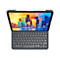 Ein Tablet mit angedockter Tastatur. Der Bildschirm zeigt ein buntes Stadtbild, ein weiÃŸer Stift liegt oben.