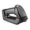 Scanner de codes-barres noir sur socle de chargement. Le logo Zebra est visible sur le scanner.